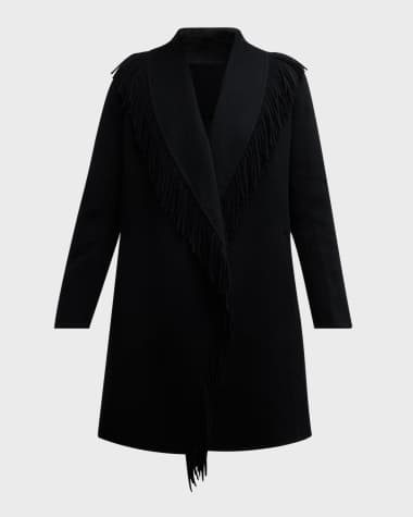 Neiman Marcus Cashmere Collection Fringe Cashmere Wrap Coat