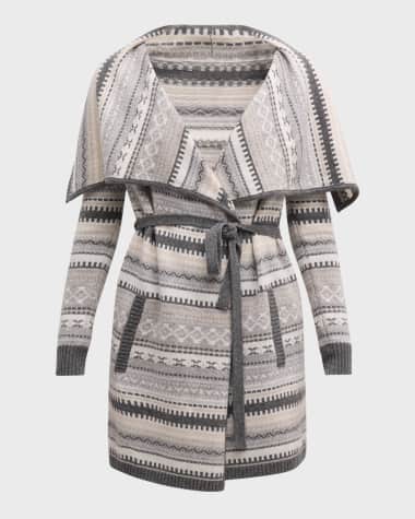 Neiman Marcus Cashmere Collection Cashmere Intarsia Stripe Drape Cardigan
