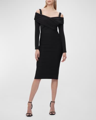 Herve Leger Ellen Crossover Off-The-Shoulder Long-Sleeve Top