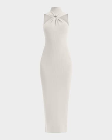 Herve Leger Angelica Gathered Turtleneck Sleeveless Rib Gown