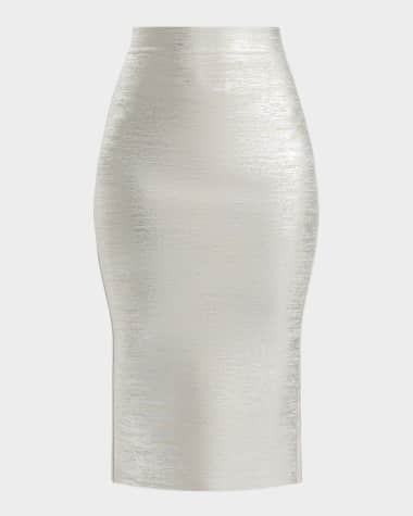 Herve Leger Elena Metallic Midi Pencil Skirt