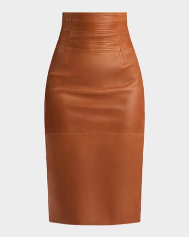 Herve Leger Piper Leather Midi Skirt