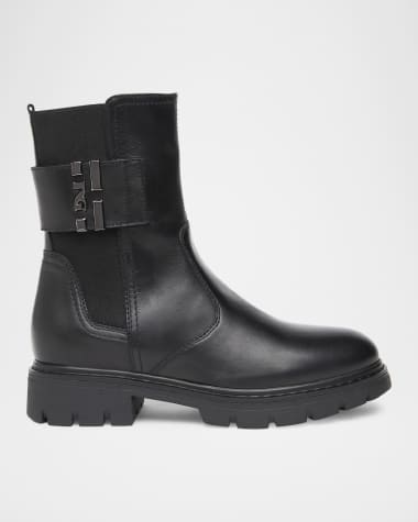 NeroGiardini Leather Logo-Strap Chelsea Booties