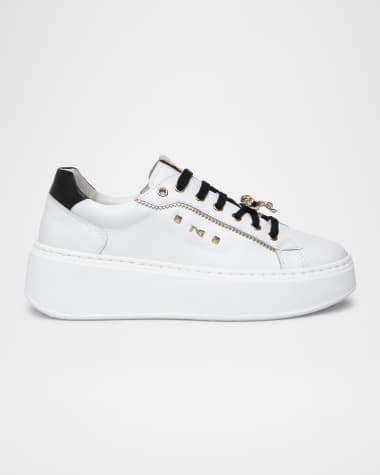 NeroGiardini Gems Mixed Leather Bow Skater Sneakers