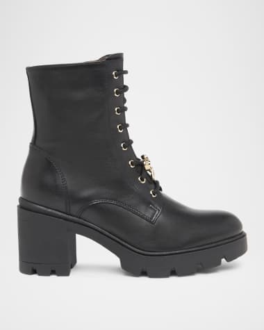 NeroGiardini Gems Leather Bow Heeled Combat Booties