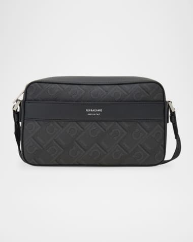 Ferragamo Men's Monogram Canvas and Leather Crossbody Bag