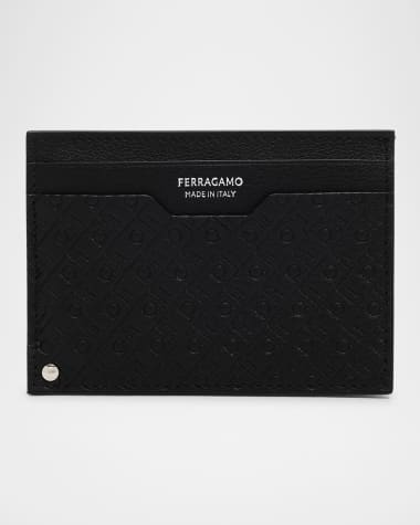Ferragamo Men's Mini Embossed Leather Card Case with ID Window