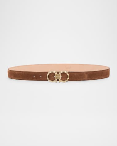 Ferragamo Men's Suede Gancini-Buckle Belt