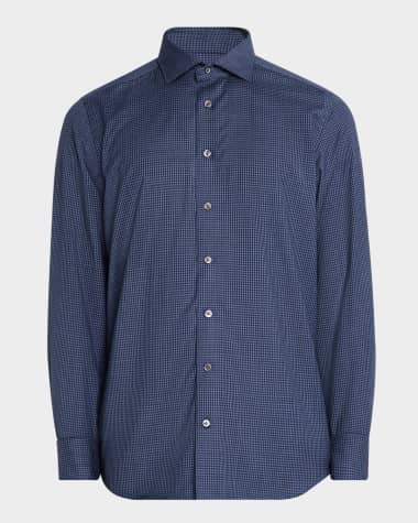 Emanuel Berg Men's Wool Micro-Check Sport Shirt