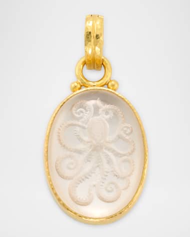 Elizabeth Locke 19K Yellow Gold Medium Vertical Oval Rock Crystal Octopus Pendant