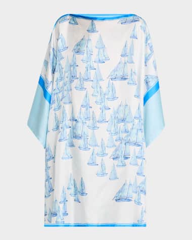 Rani Arabella Blue Boat Hand-Printed Silk Kaftcan