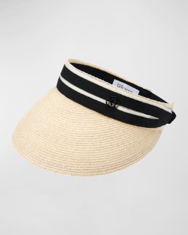 Maison Michel Pat Straw Visor With Striped Band