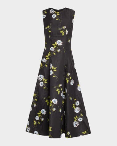 Emilia Wickstead Mara Floral-Print Faille Sleeveless Midi Dress