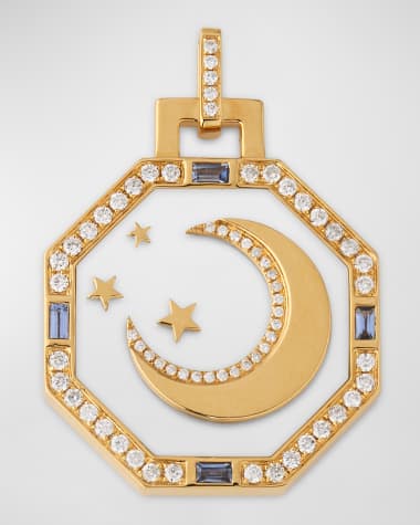 Sorellina 18K Yellow Gold Pendant with Mother of Pearl, Sapphires and GH/SI Diamonds, 30x25mm.