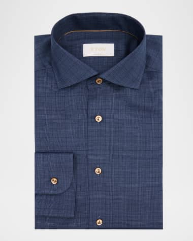 Eton Men's Elevated Wool Micro-Check Contemporary-Fit Dress Shirt