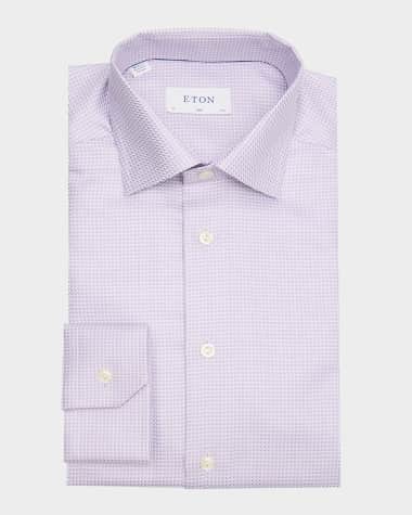 Eton Men's Signature King Twill Slim Fit Micro-Check Dress Shirt