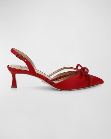 Badgley Mischka Angelina Silk Shimmer Bow Slingback Pumps