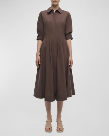 SIMKHAI Jazz Pintuck 3/4-Sleeve Midi Shirtdress