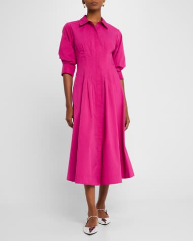 SIMKHAI Jazz Pintuck 3/4-Sleeve Midi Shirtdress