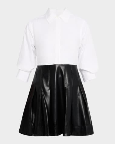 SIMKHAI Padma Poplin & Faux Leather Combo Mini Shirtdress