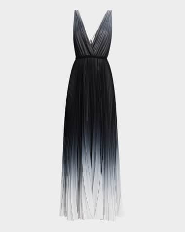 Ungaro Deep V-Neck Pleated Ombre Gown