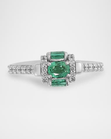 Miseno Procida Ring in 18K White Gold with Emeralds and Diamonds