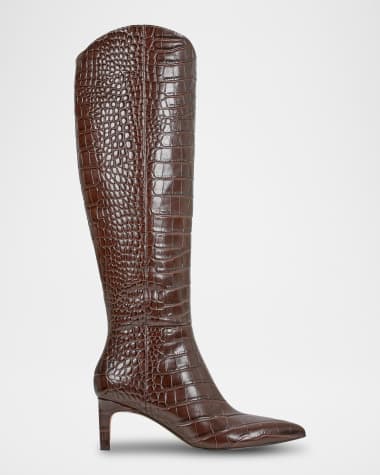Marc Fisher LTD Croc-Embossed Leather Kitten Tall Boots