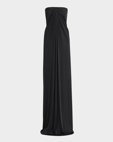 Ferragamo Long Draped Strapless Jersey Dress