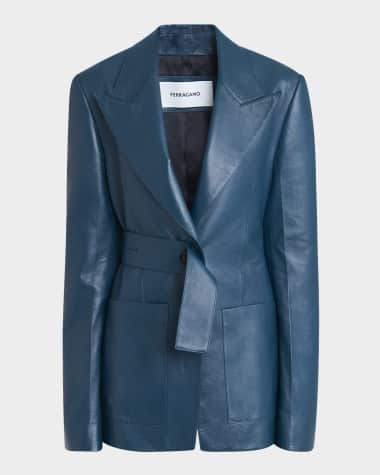 Ferragamo Moon Belted Single-Breasted Leather Jacket
