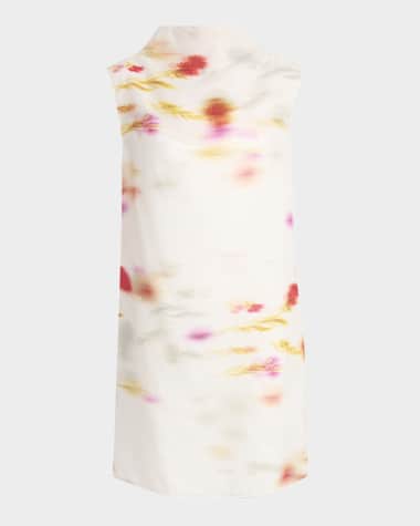 Ferragamo Blossom Flower Organdy Funnel-Neck Mini Dress