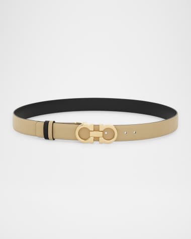 Ferragamo Mediterranean Gancini Leather Skinny Belt