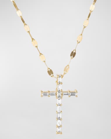 LANA Baguette Everyday Cross Pendant Necklace with Jump Ring, 16-18"L