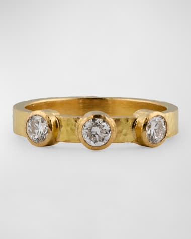 Elizabeth Locke 19K Yellow Gold 3 Diamond Flat Ribbon Stack Ring, Size 6.5