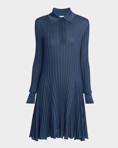 Ferragamo Long-Sleeve Wide Rib Mini Skater Dress