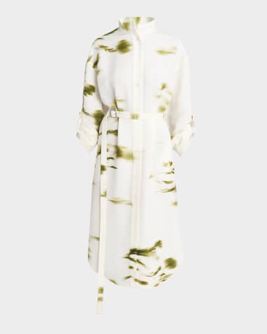 Ferragamo Floral Crepe Belted Shirtdress