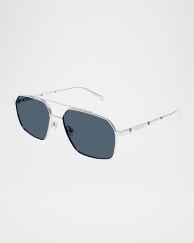 McQueen Men's Am0477sm Metal Aviator Sunglasses
