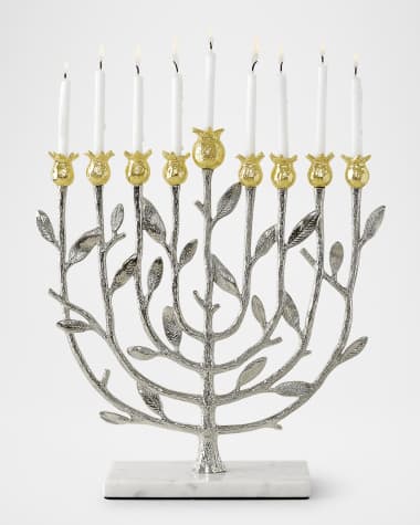 Michael Aram Pomegranate Silver and Gold Hanukkah Menorah with 24K Gold