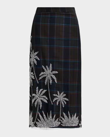 Essentiel Antwerp Greyhound Checked Mesh Embroidered Midi Skirt