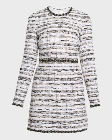 Giambattista Valli Metallic Tweed Long-Sleeve Mini Dress