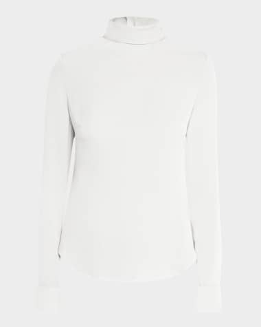 Giambattista Valli Mock-Neck Long-Sleeve Silk Blouse