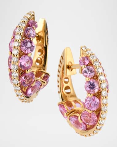 Miseno 18K Yellow Gold Procida Diamond and Pink Sapphire Hoop Earrings