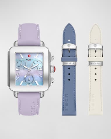 MICHELE Deco Sport Watch and Silicone Strap Gift Set in Ombre Mother of Pearl