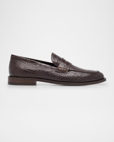 Manolo Blahnik Men's Perry Croc-Effect Leather Penny Loafers