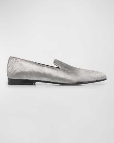 Manolo Blahnik Men's Mario Silver Calf Hair Loafers