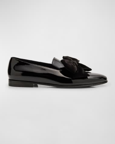Manolo Blahnik Men's Janser Velvet-Bow Patent Leather Loafers