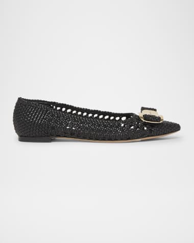 Ferragamo Zea Woven Buckle Ballerina Flats