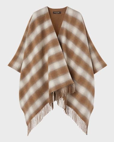 Loro Piana Tartan Cashmere-Wool Fringe Poncho