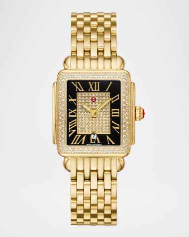 MICHELE Deco Madison Mid Noir Diamond Dial Gold Bracelet Watch