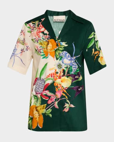 ALEMAIS Aggie Floral Linen-Blend Camp Shirt