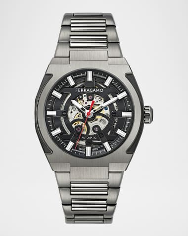 Ferragamo Men's Supreme Skeleton IP Gunmetal Bracelet Watch, 43mm